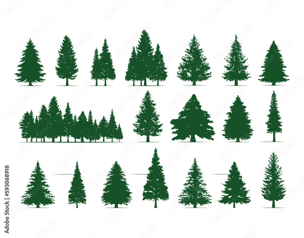 Vintage trees and forest silhouettes set in monochrome style isolated ...