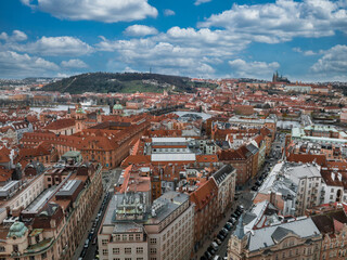 Wall Mural - Scenic spring panoramic aerial view of the Old Town pier architecture and Charles Bridge over Vltava river in Prague, Czech Republic
