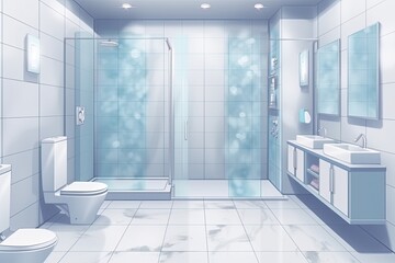 Wall Mural - modern bathroom with shower, sink, and toilet. Generative AI