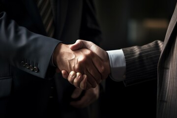 Wall Mural - Two businessmen shake hands. Handshake deal symbol. Business concept. Contract signing. AI generated, human enhanced