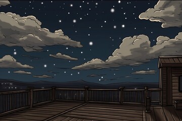 Wall Mural - peaceful night sky with shining stars and fluffy clouds. Generative AI