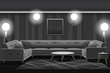 Wall Mural - cozy black and white living room with modern decor. Generative AI