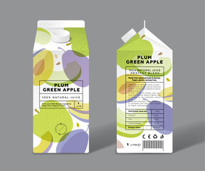 Wall Mural - Transparent Plums, Green Apples. Slices and half of fruits. Template packaging design.