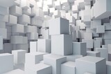 Fototapeta Przestrzenne - White Cube Geometry: 3D Blocks of Architecture Abstractly Forming a Conceptual Presentation Dais: Generative AI