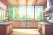 cozy kitchen with natural light streaming in through a window, featuring a sink and stove. Generative AI