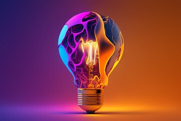 Wall Mural - a colorful glowing idea lightbulb, visualization of brainstorming, bright idea and creative thinking, generative ai

