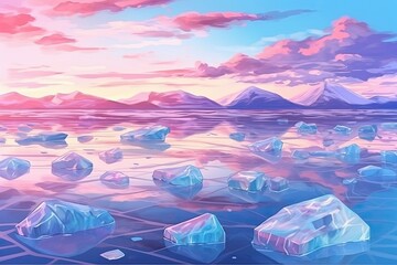 Wall Mural - icebergs floating in the ocean with a scenic backdrop. generative ai