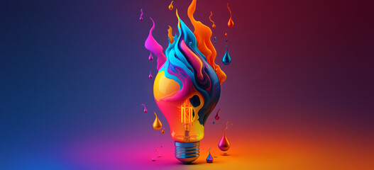 Wall Mural - a colorful glowing idea lightbulb, visualization of brainstorming, bright idea and creative thinking, generative ai 