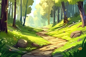 Poster - serene forest path leading into the distance. Generative AI