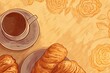 French breakfast with croissants and coffee on a plate. Generative AI