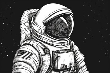 Sticker - monochromatic astronaut drawing. Generative AI