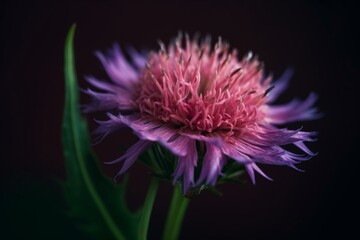 Wall Mural - Macro of a pink cornflower isolated on green. Generative AI