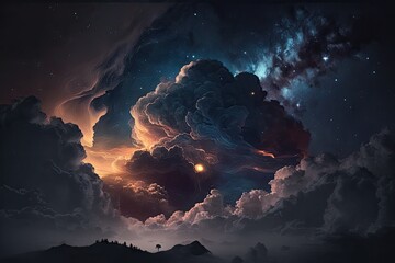 Wall Mural - Space of night sky with cloud and stars. Generative AI