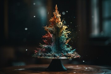 Wall Mural - Rorshach test looking watercolor Christmas tree. Generative AI