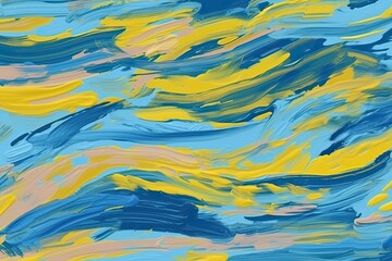 Sticker - blue, yellow, and white waves painting. Generative AI