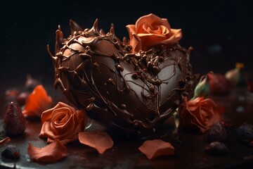 Wall Mural - chocolate heart with roses inside. generative ai