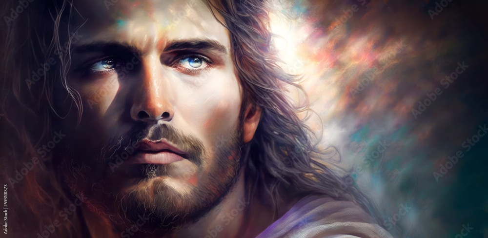 God Face Radiating Jesus, The Light of Salvation. A Masterful Oil Painting Capturing the ...