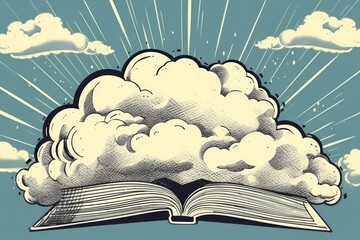 Wall Mural - an open book releasing clouds into the sky. Generative AI