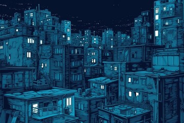 Wall Mural - Cityscape at Night with Illuminated Skyscrapers and Buildings. Generative AI