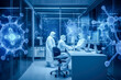 © MVProductions - Virus research laboratory with scientists working on developing new understandings about viruses and infections. High quality generative ai