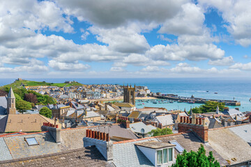 Sticker - St Ives rooftop view, a popular seaside town and port in Cornwall, England