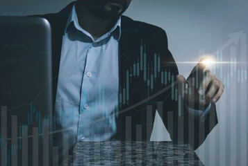 Businessman analysis graph stock market and financial, investment strategy and data report growth concept.