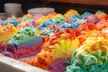 Wall Mural - Sunday Sundae: Colourful Ice Cream Rainbow with Sprinkles for a Sweet and Fun Dessert: Generative AI