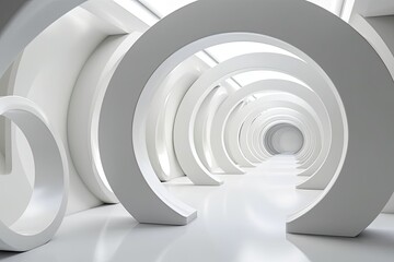 Canvas Print - minimalist white tunnel with no visible end. Generative AI