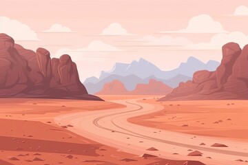 Canvas Print - desert landscape with a winding road and rocky formations. Generative AI