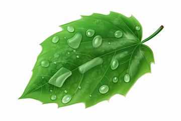 Sticker - fresh green leaf with dew drops on it. Generative AI