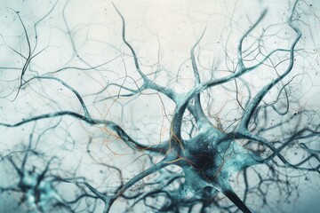 Wall Mural - Neurons Blue Illustration watercolor neurology mental health. Generative AI