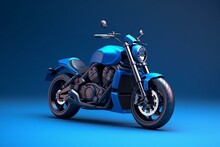 3d Rendering Blue Motorcycle Isolated On Blue Background With Shadow. Generative AI