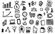 Set of business icons in doodle style. Vector Illustration can be used in education, bank, It, finance, marketing and other business.