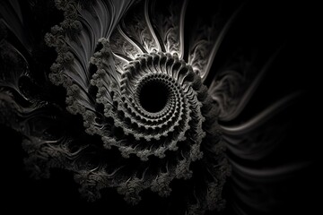 Wall Mural - Black and white fractal spiral design, contemporary, modern digital art, mistic concept idea, 3D illustration, 3D rendering. Generative AI
