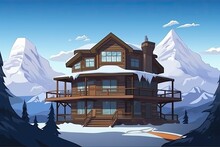 Cozy Winter Cabin Nestled In Snow-covered Mountains. Generative AI