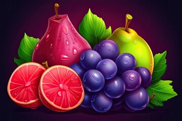 Wall Mural - colorful fruit basket on a wooden table. Generative AI