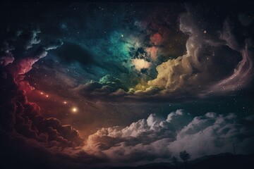 Wall Mural - colorful dark night sky with cloud and stars background. Generative AI
