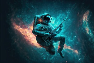 contemporary abstract art of astronaut or spaceman floating in the vastness of space while playing g
