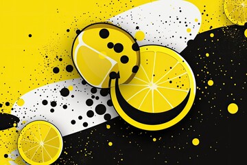 Canvas Print - group of fresh lemons on a vibrant black and yellow background. Generative AI