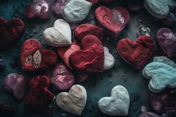 Wall Mural - Grunge hearts Valentines Day background. Generative AI