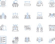 © michael broon - Staff members outline icons collection. Employees, Personnel, Associates, Colleagues, Investigators, Staffers, Workers vector and illustration concept set. Professionals, Operatives, Executives linear