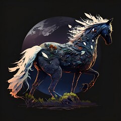 
flowering horse over the moon