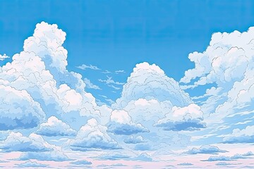 Canvas Print - serene blue sky with fluffy white clouds. Generative AI