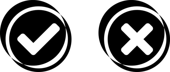 Poster - yes and no or right and wrong or approved and declined icons with check mark and x signs in black an