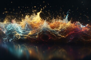 Wall Mural - Gentle satisfying particle flow. Elegant waves of colorful dust, magical ripples. Information stream, data transfer, virtual reality cyberspace. Creative soft bokeh, abstract. Generative AI