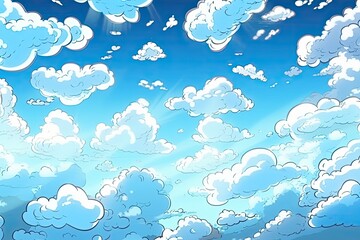 sunny day with blue skies and white clouds. Generative AI