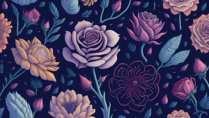  Seamless floral pattern with roses and leaves illustration 5 generative ai