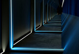 Fototapeta Do przedpokoju - 3D rendering Neon tunnel hall in an empty abstract futuristic dark room