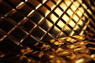 Wall Mural - Gold Tiles arranged to create a Glossy wall. Diamond Shaped, Luxurious Background formed from 3D blocks. 3D Render. Generative AI