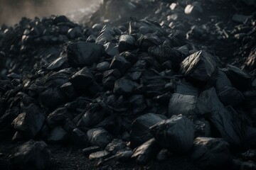 Wall Mural - View of a pile of black coal up close. mineral resources. Generative AI
